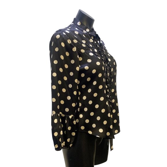 Giorgio Armani Black & White Polka Dot Silk Blouse, Size 6 (36) - Picture 2 of 6
